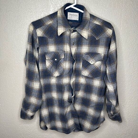 Vintage Pendleton 1970’s Western Wear Pearl Snap Virgin Wool Plaid Flannel Shirt - Picture 2 of 6